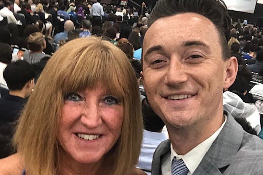 Ms. Carol Jones and her son Drew receive their American citizenship at the Los Angeles Convention Center. 