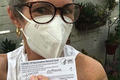 Nurse Kathy got the vaccine, but she still stays masked and encourages everyone to do so as well. 