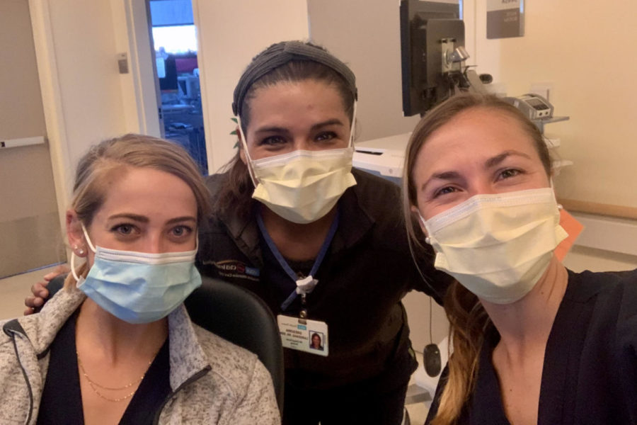 Gabi Miller ‘21’s mother Georgia Cardenas (middle, with her colleagues) has confronted numerous challenges during Covid as a nurse in the Pediatric Intensive Care Unit at UCLA.