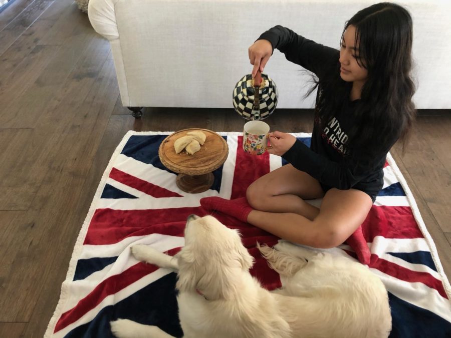 Fancy teapot? Check. Scones? Check. Union Jack blanket? Check. With the English essentials in place, Angelina Cao ‘22 settles down for a pretend tea at Buckingham Palace. 
