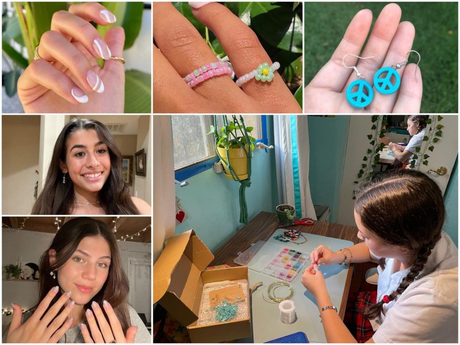 In the top row above are handmade creations from Ella Venne ‘22 (bottom left), Nairi Keshisian ‘24 (middle left) and Lina Urquiza ‘22 (bottom right).