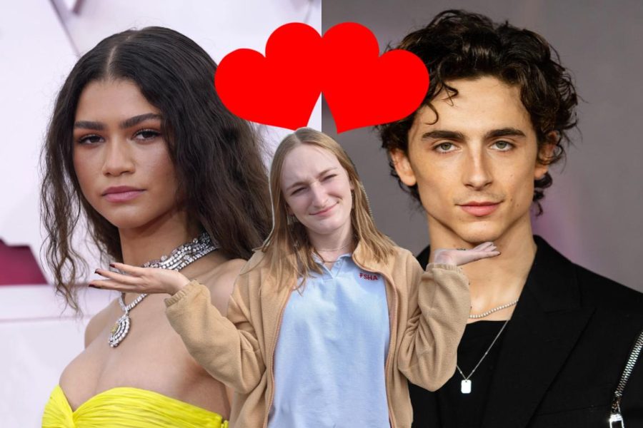 Some fans of Zendaya (left) and Timothée Chalamet (right) are seeing romantic sparks between these two, even though the stars have made it clear that they’re just friends. Author Julia Krider 23 (middle), a celebrity love skeptic, doesnt like this at all. 