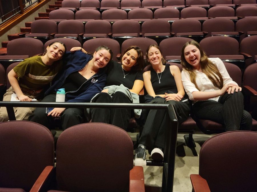 Seniors in the cast and crew of “Little Shop of Horrors” made the most of their last FSH production by cherishing the time they had left together. Left to right: Sara Green ‘23, Siena Urquiza ‘23, Sara Gutierrez ‘23, Mia Murillo ‘23 and Ava King ‘23.