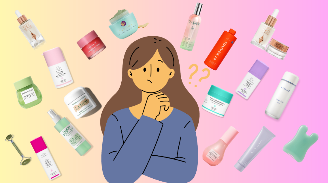 Teenagers are overwhelmed and easily misled by “SkinTok,” the myriad of posts on TikTok about skincare products and routines. Image by Maria Boutros ‘24. 