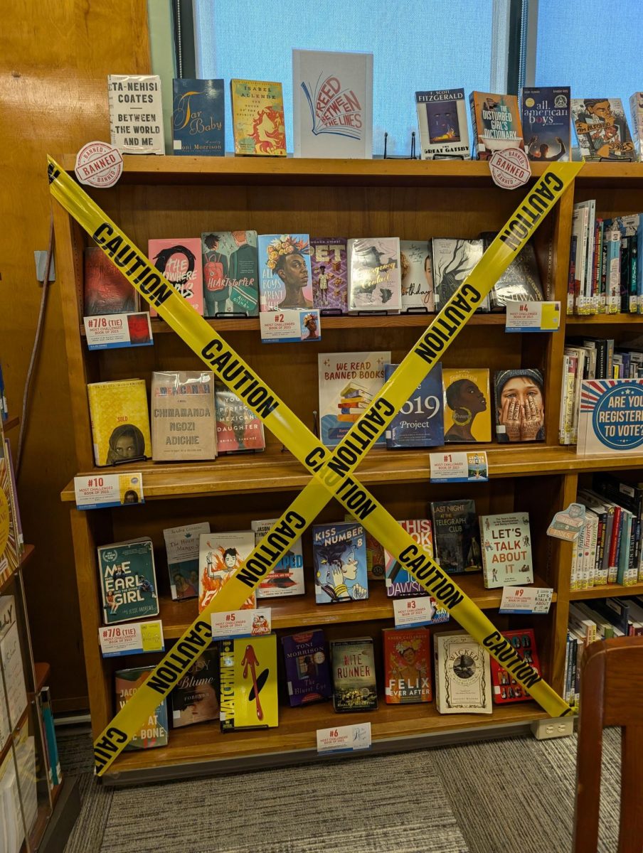 Banned no more! Flintridge Sacred Heart Academy library display of banned books seen available for students. Photo by Ms. Eisenstein. 